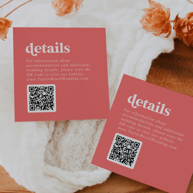 Carte D'accompagnement Été rétro | Détails du Mariage de code QR rose cha (Créateur téléchargé)