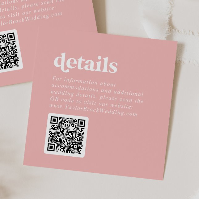 Carte D'accompagnement Été rétro | Détails du Mariage de code QR rose vif (Créateur téléchargé)