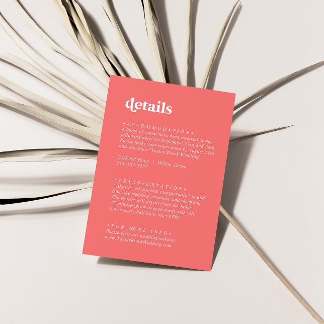 Carte D'accompagnement Été rétro | Détails du Mariage rose chaud (Créateur téléchargé)