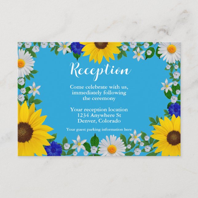 Carte D'accompagnement Eté Sky Blue Floral Mariage Réception (Devant)