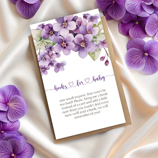 Carte D'accompagnement Été Violet Fleurs Livres pour bébé (Summer Purple Violet Flowers Books for Baby Enclosure Card)