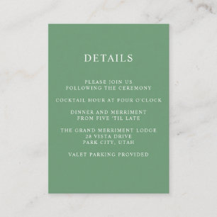 Carte D'accompagnement Ethereal Green MARIAGE détails de l'hôtel Logement