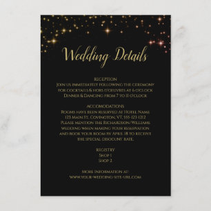 Carte D'accompagnement Étincelles et étoiles d'or sur le Mariage noir Dét