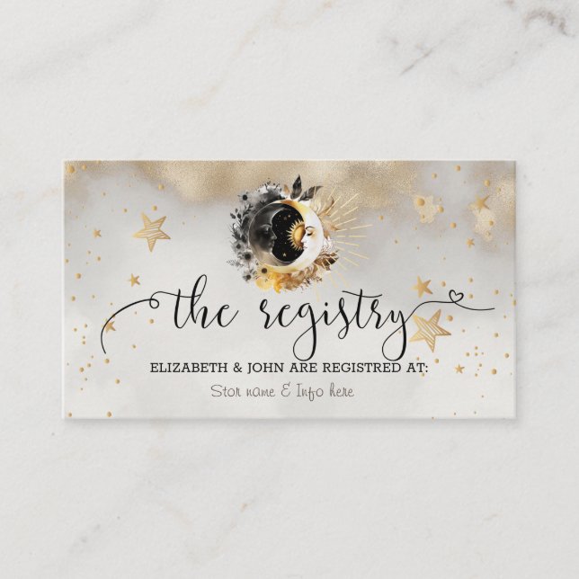 Carte D'accompagnement Étoiles d'or céleste Fleurs de lune (Devant)