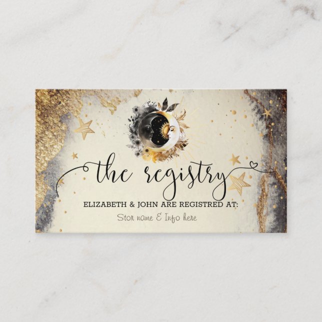 Carte D'accompagnement Étoiles d'or céleste lunes foncées (Devant)