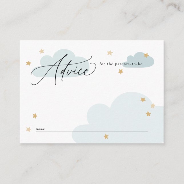 Carte D'accompagnement Etoiles et nuages Baby shower bleu Conseils (Devant)