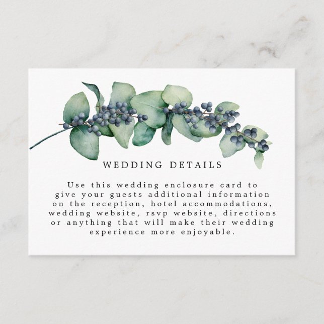 Carte D'accompagnement Eucalyptus Aquarelle Botanique Détails du Mariage (Devant)
