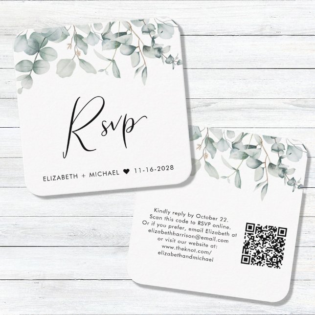 Carte D'accompagnement Eucalyptus Aquarelle QR Code Mariage RSVP (Créateur téléchargé)