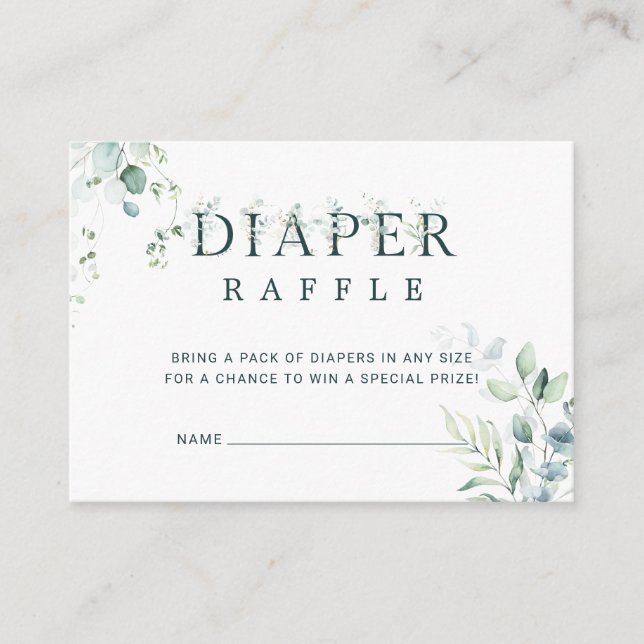 Carte D'accompagnement Éucalyptus Baby shower botanique Déchets Raffle (Devant)