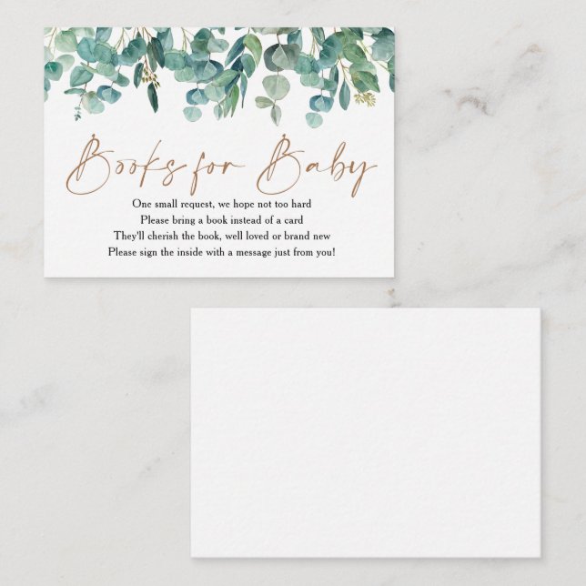 Carte D'accompagnement Eucalyptus Baby shower Livres Pour Bébé (Devant / Derrière)