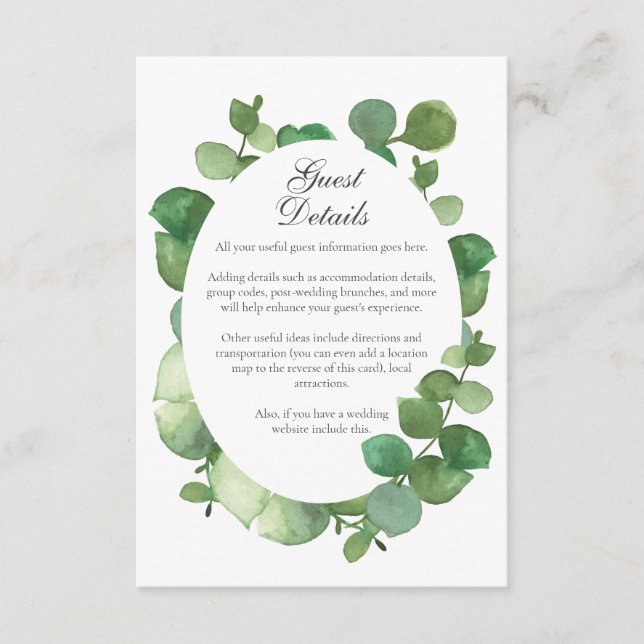 Carte D'accompagnement Eucalyptus Boho Greenery Informations complémentai (Devant)
