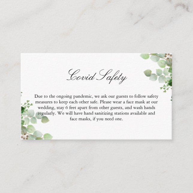 Carte D'accompagnement Eucalyptus Covid 19 Mariage d'information de sécur (Devant)