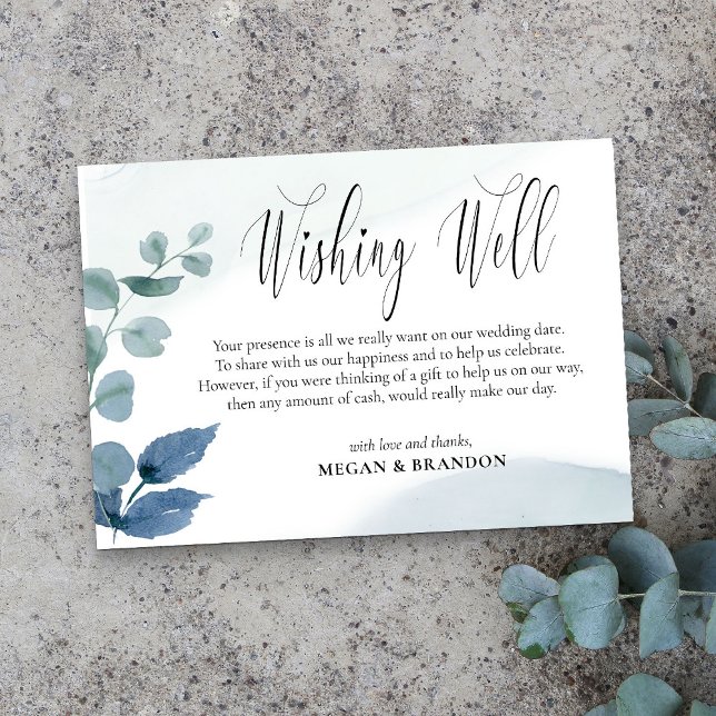 Carte D'accompagnement Eucalyptus Dusté Aquarelle Mariage Wishing well (Wishing Well insert card with editable poem from my Dusty Eucalyptus Wedding Collection)