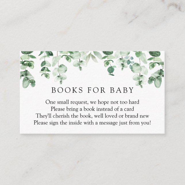 Carte D'accompagnement Eucalyptus et livres verts pour Baby insert card (Devant)