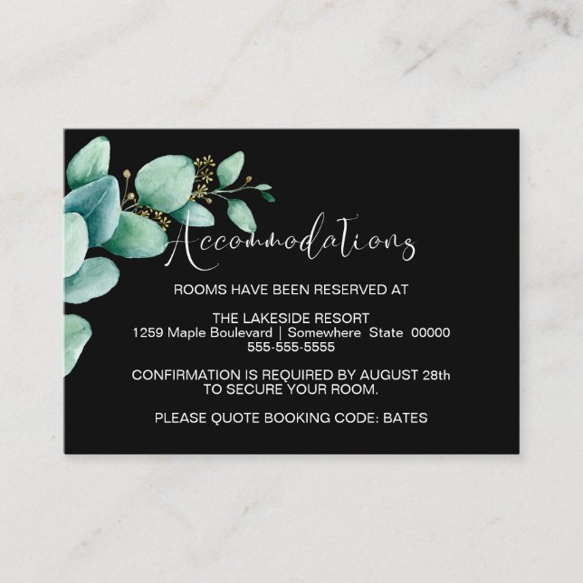 Carte D'accompagnement Eucalyptus Feuille Black Mariage Logement  (Devant)