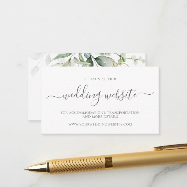 Carte D'accompagnement Eucalyptus Feuille Greenery Gold Mariage Website (Devant/Arrière en situation)