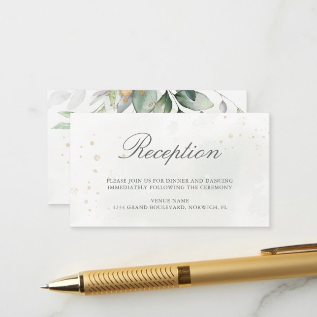 Carte D'accompagnement Eucalyptus Feuille Greenery Réception de mariage (Devant/Arrière en situation)