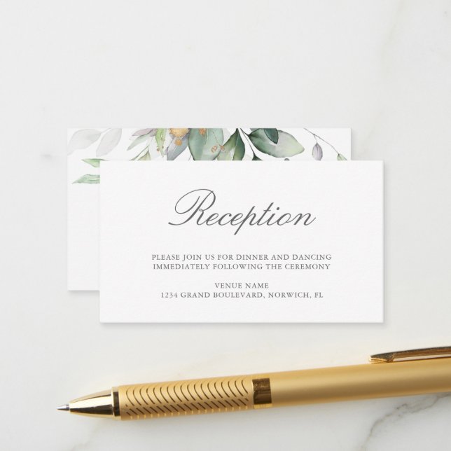 Carte D'accompagnement Eucalyptus Feuille Greenery Réception de mariage (Devant/Arrière en situation)