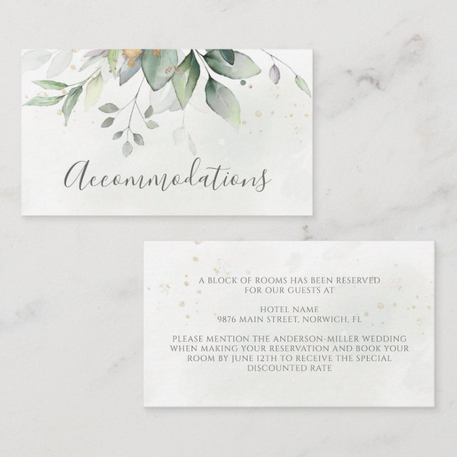 Carte D'accompagnement Eucalyptus Feuille Verdure Mariage Hébergement (Devant / Derrière)