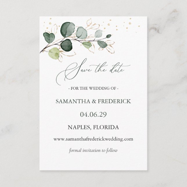 Carte D'accompagnement Eucalyptus Foliage Gold Feuilles Enregistrer la da (Devant)