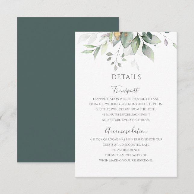 Carte D'accompagnement Eucalyptus Gold Feuilles mariage élégant (Devant / Derrière)