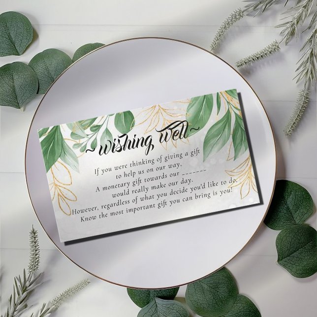 Carte D'accompagnement Eucalyptus Gold Foliage Wishing well pour Mariage (Créateur téléchargé)