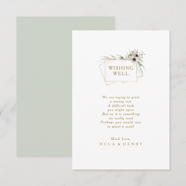 Carte D'accompagnement Eucalyptus Gold Mariage géométrique Wishing well (Devant / Derrière)