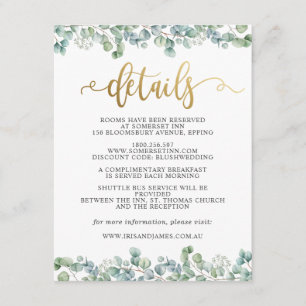 Carte D'accompagnement Eucalyptus Gold Mariage Informations sur le client