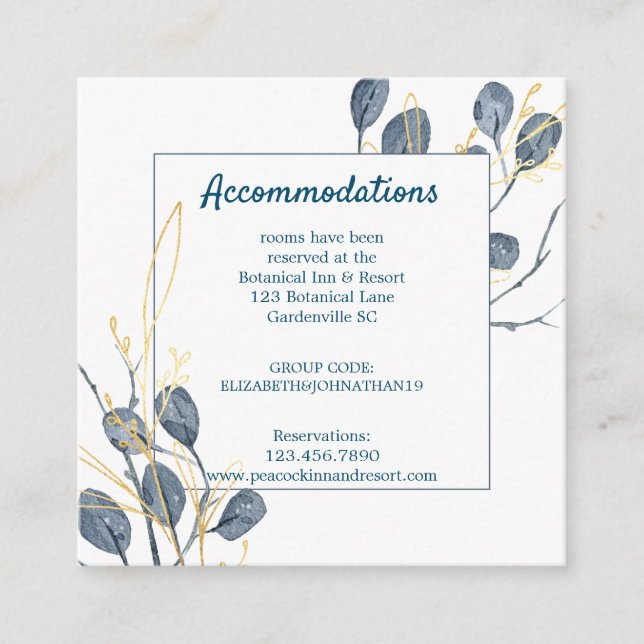 Carte D'accompagnement Eucalyptus Golden Garden Mariage Hébergement (Devant)
