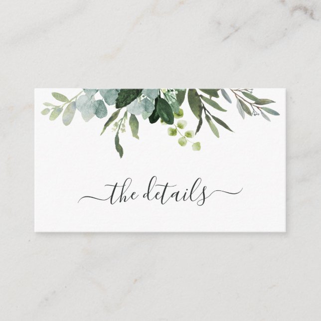 Carte D'accompagnement Eucalyptus Green Foliage Détails du Mariage (Devant)