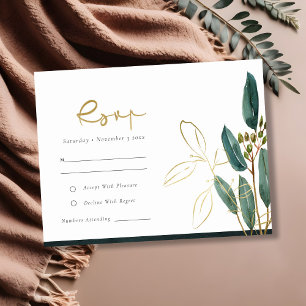 CARTE D'ACCOMPAGNEMENT EUCALYPTUS GREEN GOLD FOIL FOLIAGE MARIAGE RSVP