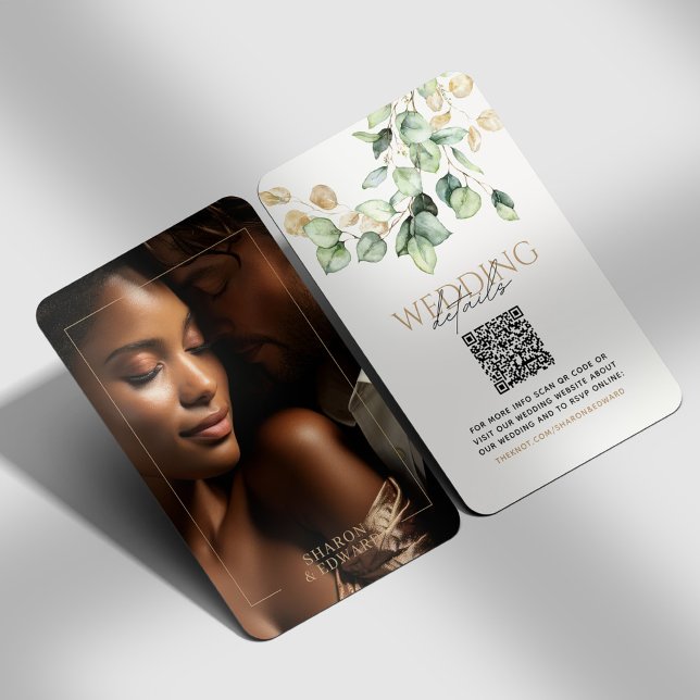 Carte D'accompagnement Eucalyptus Green & Gold Photo QR Code Mariage RSVP (Créateur téléchargé)