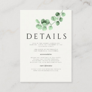 Carte D'accompagnement Eucalyptus Green Minimalist Détails Mariage