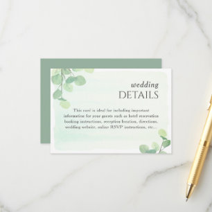 Carte D'accompagnement Eucalyptus Green Watercolor Détails du Mariage