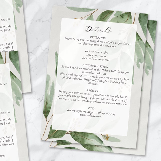Carte D'accompagnement Eucalyptus Greenery Détails du Mariage (Créateur téléchargé)
