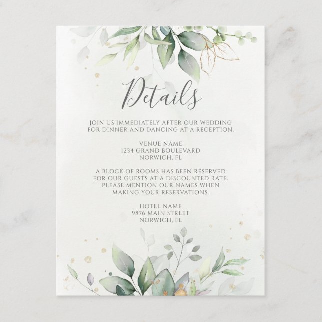 Carte D'accompagnement Eucalyptus Greenery Détails du Mariage (Devant)
