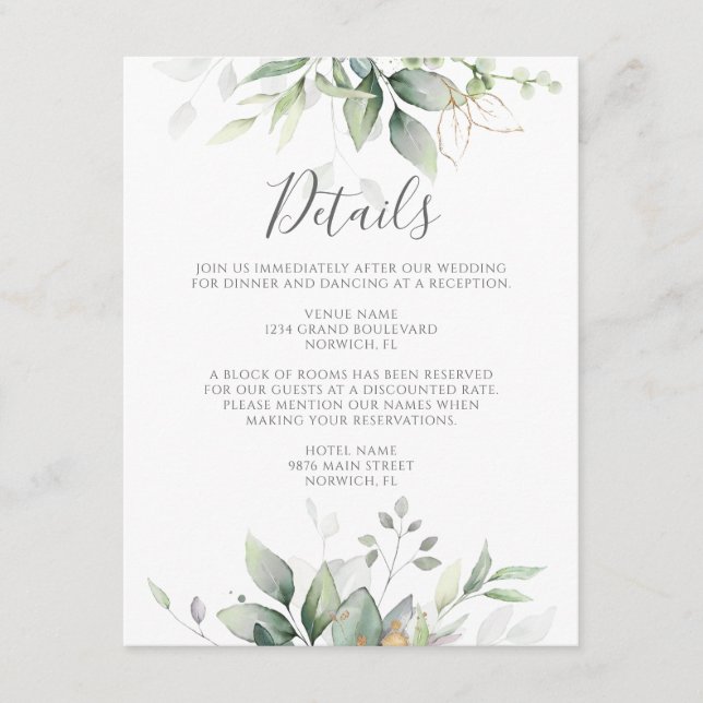 Carte D'accompagnement Eucalyptus Greenery Détails du Mariage (Devant)