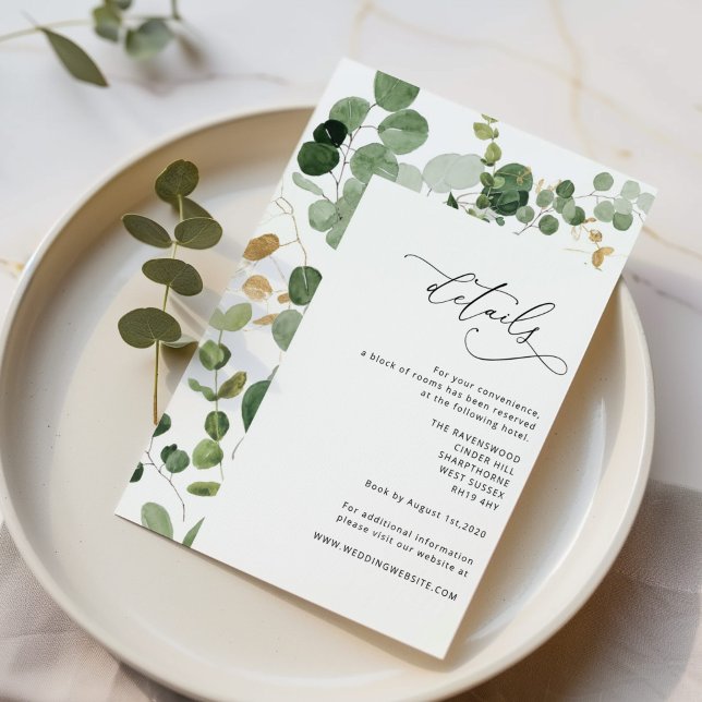 Carte D'accompagnement Eucalyptus Greenery or Mariage Détails Boîtier (Créateur téléchargé)