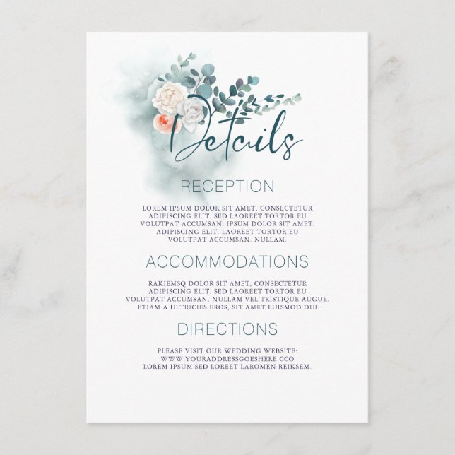 Carte D'accompagnement Eucalyptus Mariage Détails Information Invité (Devant)