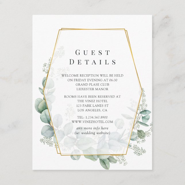 Carte D'accompagnement Eucalyptus Mariage géométrique Détails de l'invité (Devant)