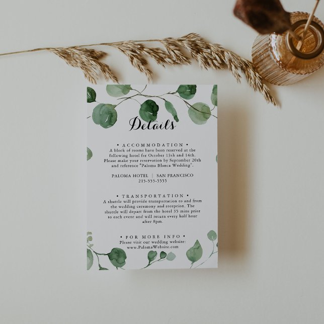 Carte D'accompagnement Eucalyptus Moderne Calligraphie Détails du Mariage (Créateur téléchargé)