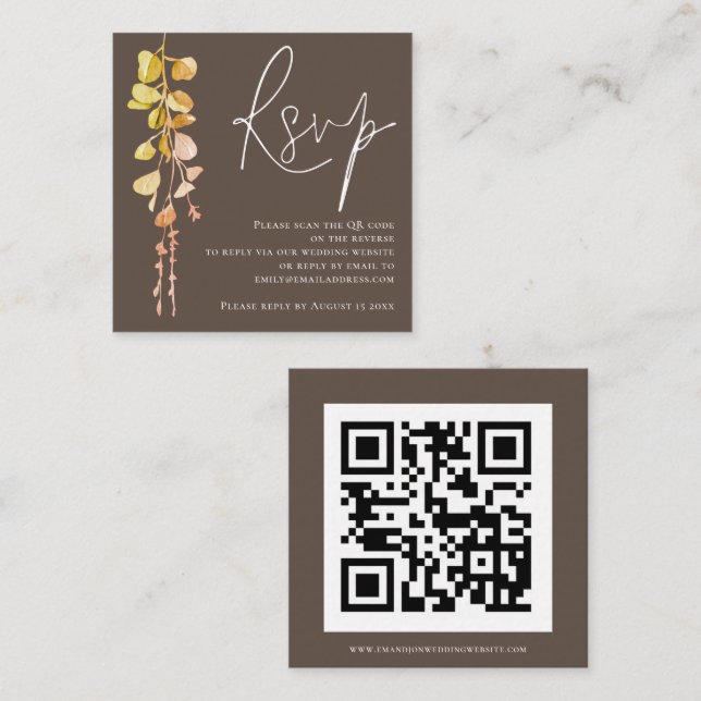 Carte D'accompagnement Eucalyptus moderne Tone Terre QR Code Mariage RSVP (Devant / Derrière)