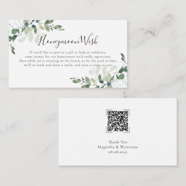 Carte D'accompagnement Eucalyptus Poem Lune de miel Souhaite QR Code (Devant / Derrière)