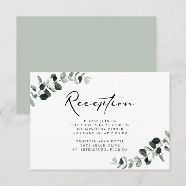 Carte D'accompagnement Eucalyptus Réception de calligraphie moderne (Devant / Derrière)