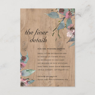 Carte D'accompagnement Eucalyptus rose sauvage en bois Détail du Mariage 