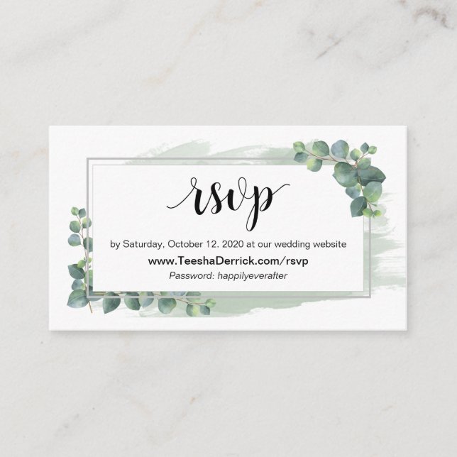 Carte D'accompagnement Eucalyptus, RSVP en ligne via le site Mariage (Devant)