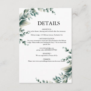 Carte D'accompagnement Eucalyptus Rustique Mariage de verdure