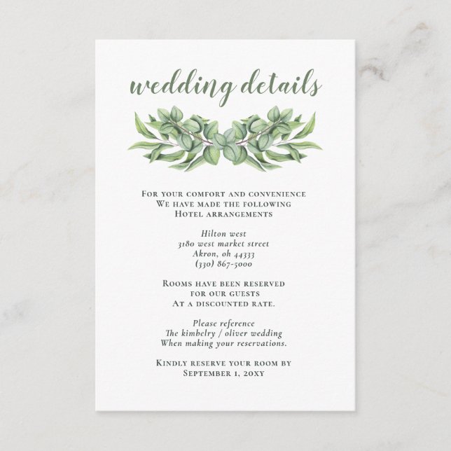 Carte D'accompagnement Eucalyptus rustique Verdure Mariage succulent (Devant)