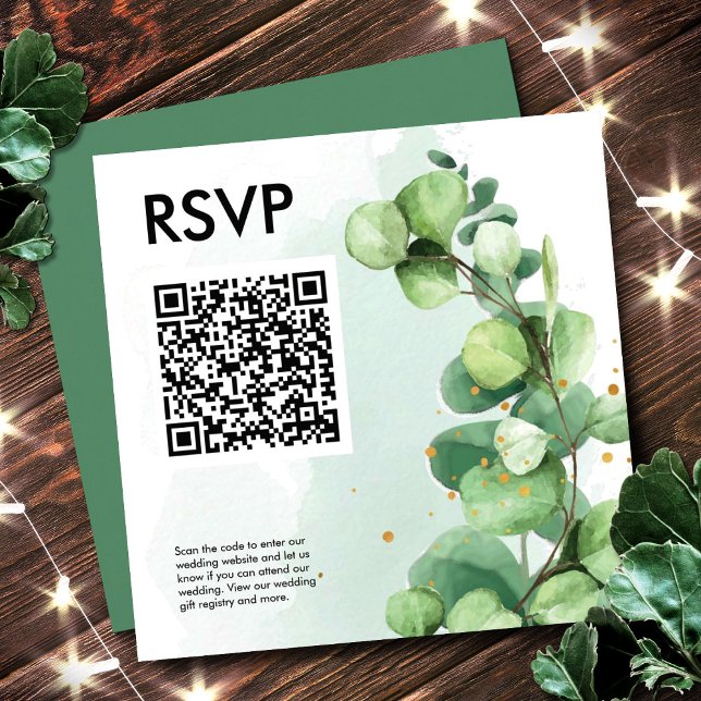 Carte D'accompagnement Eucalyptus simple vert code qr rsvp mariage (Créateur téléchargé)