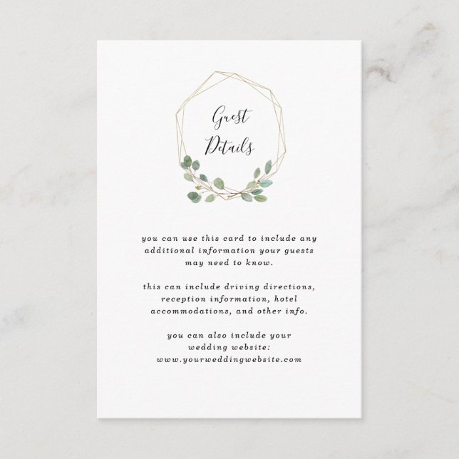 Carte D'accompagnement Eucalyptus verdure | Détails du Mariage géométriqu (Devant)